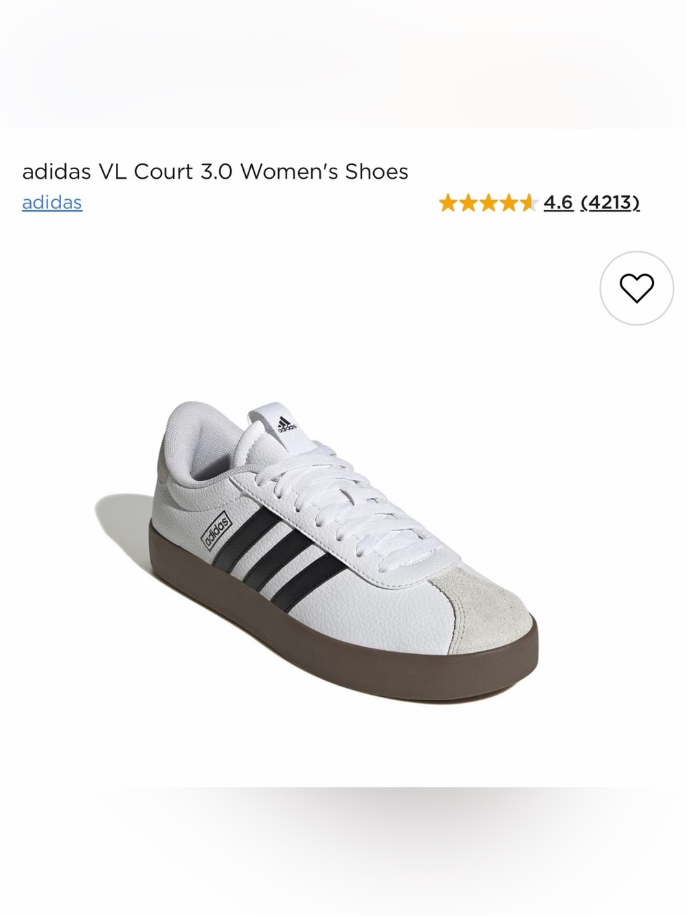 adidas VL Court 3.0 Tennis Shoes Sneakers White with Black Stripes Women's 8